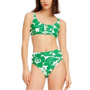 NWT KATE SPADE Floral Forest Glen White and Green Bikini High Waist Set Sz. XS